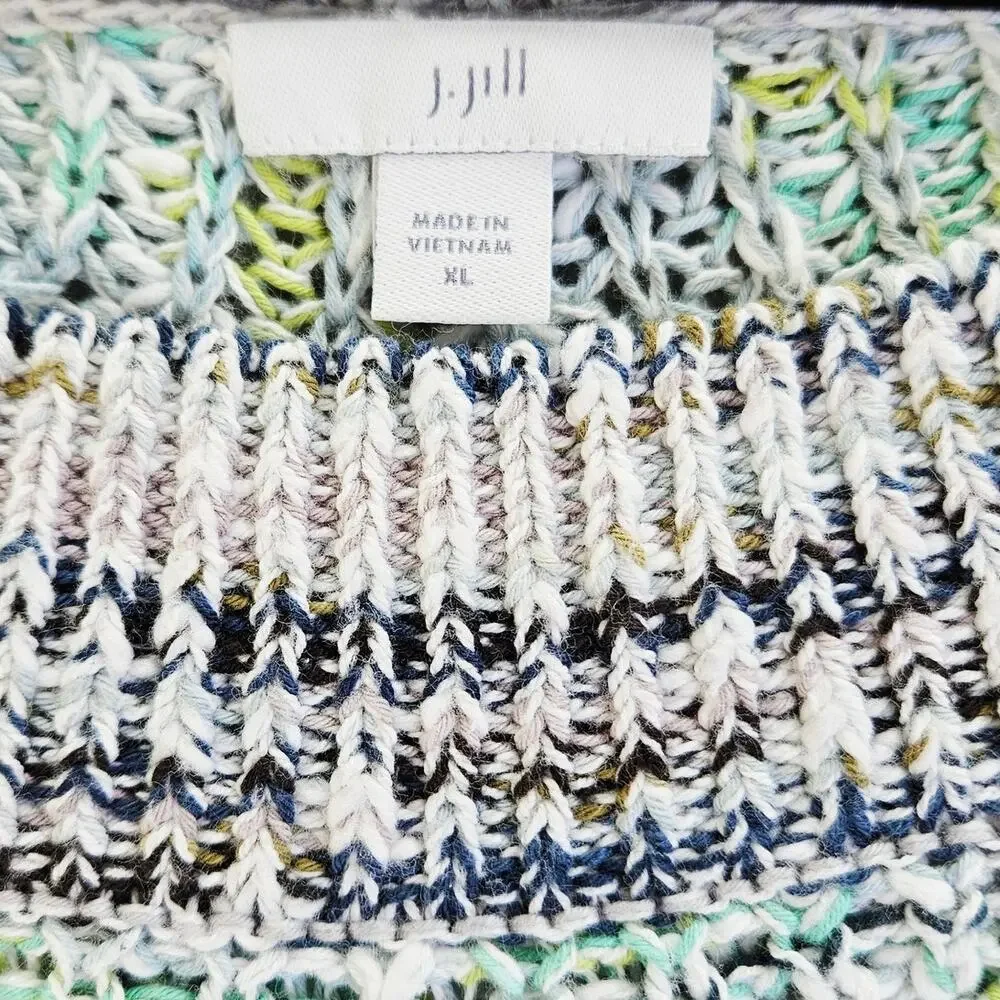 J Jill Marled Open Knit Tunic Sweater Size XL Cotton Blue Green Boho Winter Cozy